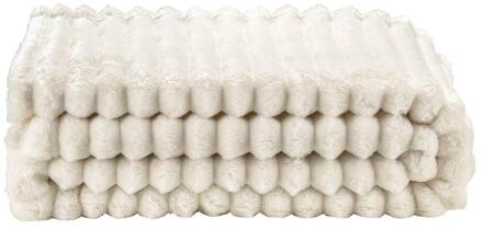 1+1 Gratis Leen Bakker - Plaid Zaira - Ecru - 130x170 Cm - Polyester - Wit