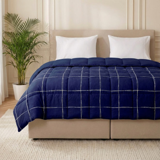 1+1 Gratis Wasbaar Easy Dekbed Zonder Overtrek - Zonder Overtrek - Scribble Squares - Navy - Dekbed-Discounter.nl Blauw - 140 x 200 cm