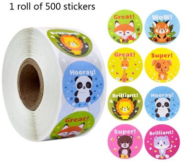 1 Roll Cartoon Dier Stickers Plakband Kind Leraar Beloning Sticker 37