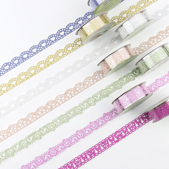 1 Roll Creative Glitter DIY Washi Masking Tape Self-adhesive Lace Ribbons Sticker Student Scrapbooking Decoration
