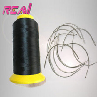 1 Roll Hoge Sterkte Zwarte Kleur Haar Weven Draad Nylon Haar Draad En 12 Eenheden C Type Gebogen Naalden Voor sewning Haar Weave