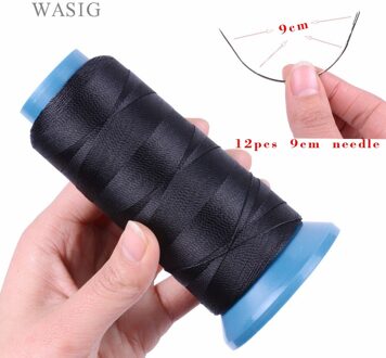1 Roll Zwart Haar Weven Draad Hoge Intensiteit Polyamide Draad 12Pcs 9Cm Weven Naalden/C Type Naalden/Gebogen Naald