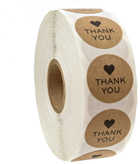 1" Round Kraft Thank You Stickers Seal Labels Kawaii with Black Heart 500 Labels Roll for Package Decor Birthday Valentine's Day