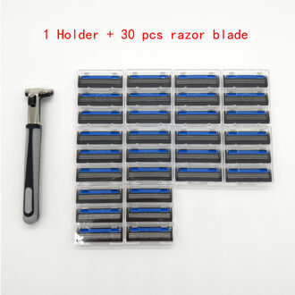 1 scheermes Houder + 30 Pcs Drie Layer Scheermesje Mannen Veiligheid Handvat Razor 3 Blades Scheerapparaat Standaard Trimmer vervanging