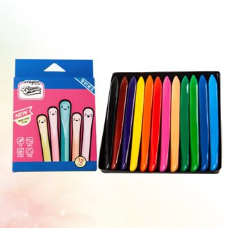 1 Set 12 Kleuren Cartoon Krijt Driehoek Krijt Pen Draagbare Krijt Schilderij Kleur Pen Voor Kids (Blauw + rosy + Zwart)