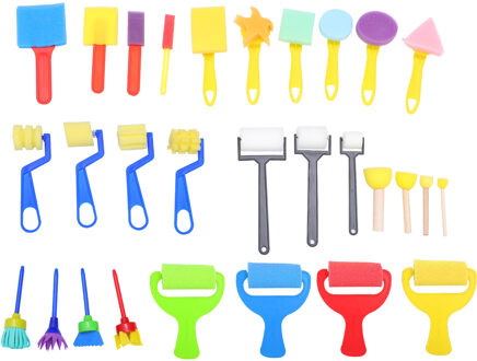 1 Set/29Pcs Nuttig Veilig Diy Supplies Kids Tekening Tool Art Ambachten Spons Borstels
