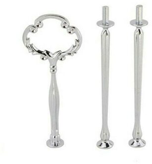 1 Set 3 Tier Handvat Party Decor Cake Cupcake Houder Mini Plaat Stand Staaf Hardware Afternoon Tea Bruiloft Platen Party servies zilver