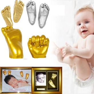1 Set 3D Plaster Handprints Footprints Baby Hand Foot Casting Kit DIY Baby'S First Birthday Keepsake Gift Gold And Silver