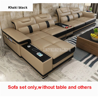 1 Set 4 Seat First Layer Real Leather Living Room Sofa Set Corner Sofa Set With Bluetooth Speaker Function Modern Home Furniture