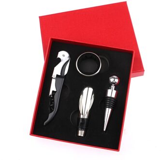1 Set (4 Stuks) wijn Flesopener Met Geschenkdoos Decanter Wijn Kurken Schroefdop Opener Rvs Kitchen Bar Accessoires Tool rood