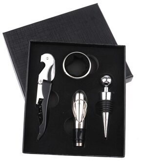 1 Set (4 Stuks) wijn Flesopener Met Geschenkdoos Decanter Wijn Kurken Schroefdop Opener Rvs Kitchen Bar Accessoires Tool zwart