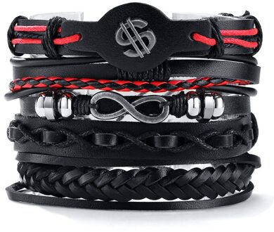 1 Set 5 Stuks Lederen Armband Heren Multi-Layer Bead Armband style2