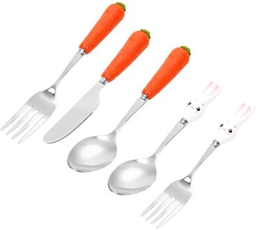 1 Set/5Pcs Kind Cutter Vork Lepel Set Handvat Bestek Roestvrij Stalen Lepel