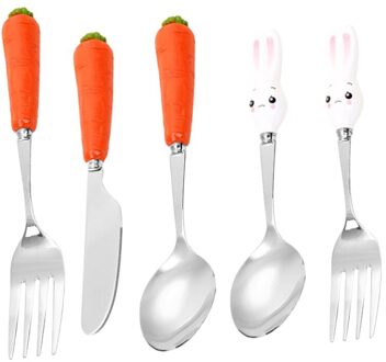 1 Set/5Pcs Mooie Vork Lepel Cutter Kit Rvs Bestek Kid Wortel Vork