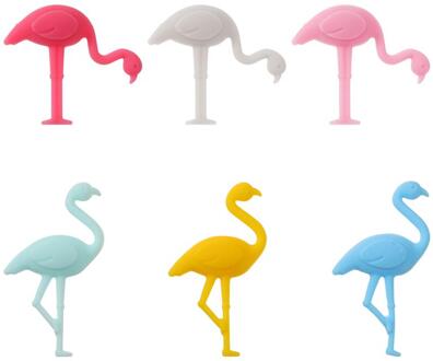 1 Set 6 Stuks Siliconen Flamingo Wijn Glas Bedels Drink Markers Keuken Waine Markers Party Accessoires (Assorti Kleur)