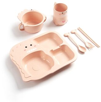 1 Set 6Pcs Baby Verdeeld Plaat Kid Dinosaurus Plaat Kom Kop Lepel Vork Eetstokjes, Kinderen Diner Plaat