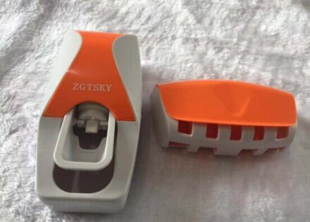 1 Set Auto Automatische Tandpasta Squeezers Dispenser + 5 Tandenborstelhouder Draagbare Wall Mount Tandpasta Squeezers Badkamer Tool Oranje