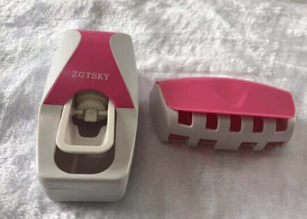 1 Set Auto Automatische Tandpasta Squeezers Dispenser + 5 Tandenborstelhouder Draagbare Wall Mount Tandpasta Squeezers Badkamer Tool Roze