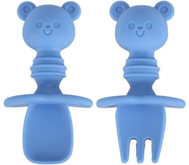 1 Set Baby Praktijk Korte Lepel En Vork Peuter Training Lepel Vork Training Servies blauw