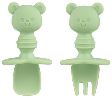 1 Set Baby Praktijk Korte Lepel En Vork Peuter Training Lepel Vork Training Servies groen