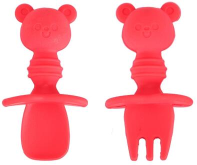 1 Set Baby Praktijk Korte Lepel En Vork Peuter Training Lepel Vork Training Servies rood