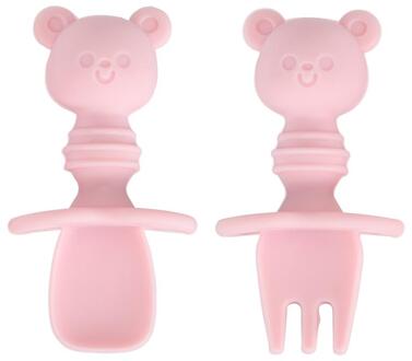 1 Set Baby Praktijk Korte Lepel En Vork Peuter Training Lepel Vork Training Servies roze