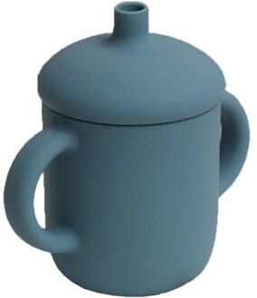 1 Set Baby Silicone Water Kopjes Lekvrij Draagbare Drank Bekers Bpa-vrij Kinderen Zachte Stro Kopjes Blauw