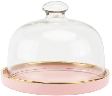 1 Set Cake Glas Cover Keramische Lade Set Voedsel Behoud Cover Cake Tray Set roze