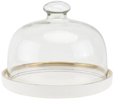 1 Set Cake Glas Cover Keramische Lade Set Voedsel Behoud Cover Cake Tray Set wit