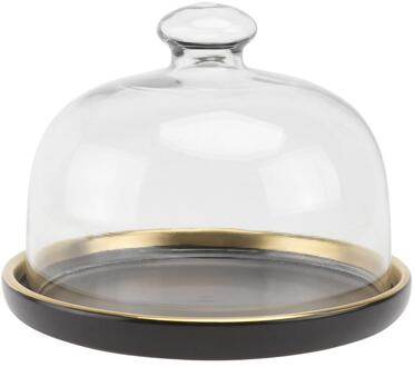 1 Set Cake Glas Cover Keramische Lade Set Voedsel Behoud Cover Cake Tray Set zwart