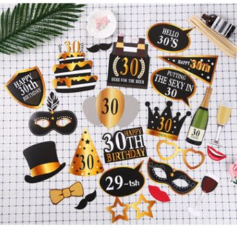 1 Set Chic Leven Gelukkig 30 40 50 60th Verjaardag Hoed Snor Lip Photo Booth Props Adult Party Favor Funny masker Festival Decoratie 30A