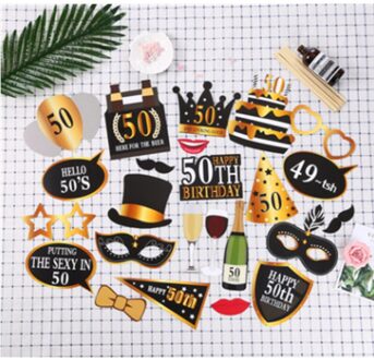 1 Set Chic Leven Gelukkig 30 40 50 60th Verjaardag Hoed Snor Lip Photo Booth Props Adult Party Favor Funny masker Festival Decoratie 50A