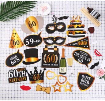 1 Set Chic Leven Gelukkig 30 40 50 60th Verjaardag Hoed Snor Lip Photo Booth Props Adult Party Favor Funny masker Festival Decoratie 60A
