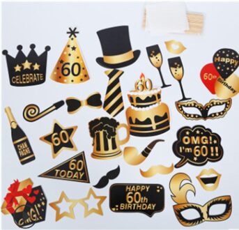 1 Set Chic Leven Gelukkig 30 40 50 60th Verjaardag Hoed Snor Lip Photo Booth Props Adult Party Favor Funny masker Festival Decoratie 60B