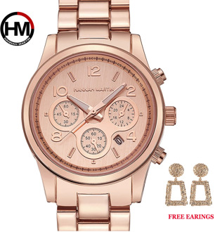 1 set Classic Women Rose Gold Top Brand Luxury Lady Dress Business Fashion Casual Waterproof Watches Quartz Calendar Wristwatch