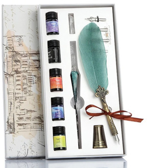 1 Set Colorful Glass Pen Ink Star Dip Water Pen Crystal Pen Feather Suit Gradient