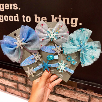 1 Set Colors Ribbon Bows Snowflakes Cute Clips Hairpin Girl's Hair Bows Boutique Hair Clip Headware Kids Hair Accessories
