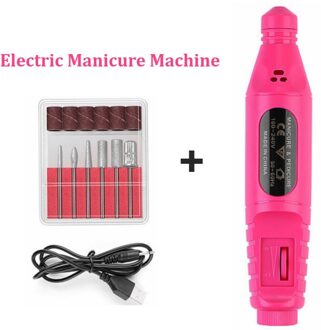 1 Set Elektrische Nail Boor Machine Kit Usb Opladen Manicure Machine Pen Pedicure Gel Keramische Bestand Nail Art Gereedschap roos rood