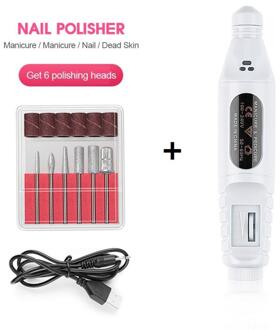1 Set Elektrische Nail Boor Machine Kit Usb Opladen Manicure Machine Pen Pedicure Gel Keramische Bestand Nail Art Gereedschap wit