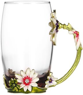 1 Set Emaille Bloem Handgreep Thee Cup Glazen Beker Verdikte Glas Water Cup groen