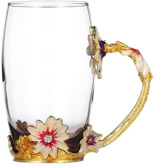 1 Set Emaille Bloem Handgreep Thee Cup Glazen Beker Verdikte Glas Water Cup koffie