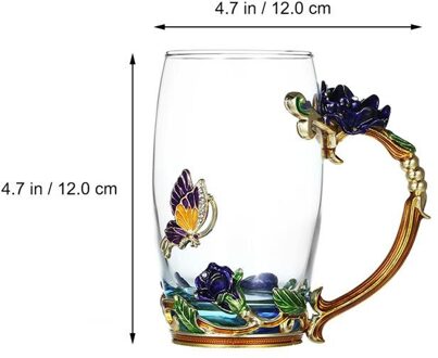 1 Set Emaille Bloem Handgreep Thee Cup Glazen Beker Verdikte Glas Water Cup
