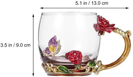 1 Set Emaille Bloem Handgreep Thee Cup Glazen Beker Verdikte Glas Water Cup