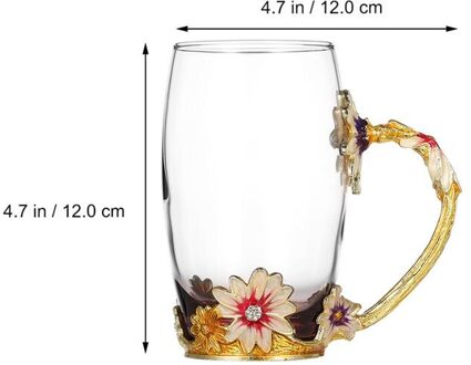 1 Set Emaille Bloem Handgreep Thee Cup Glazen Beker Verdikte Glas Water Cup