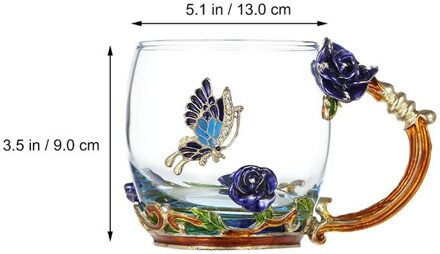 1 Set Emaille Bloem Handgreep Thee Cup Glazen Beker Verdikte Glas Water Cup