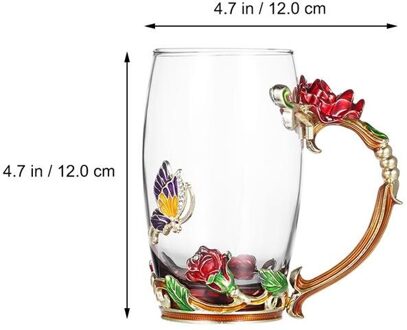 1 Set Emaille Bloem Handgreep Thee Cup Glazen Beker Verdikte Glas Water Cup