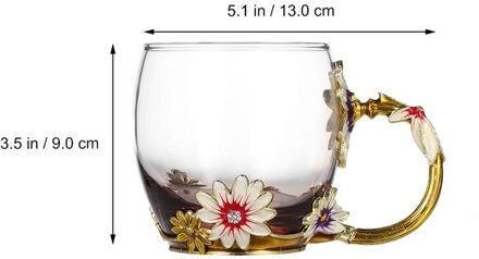 1 Set Emaille Bloem Handgreep Thee Cup Glazen Beker Verdikte Glas Water Cup