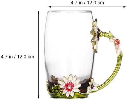1 Set Emaille Bloem Handgreep Thee Cup Glazen Beker Verdikte Glas Water Cup