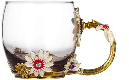 1 Set Emaille Bloem Kopje Thee Glassthickened Glas Water Cup Met Handgreep koffie 2