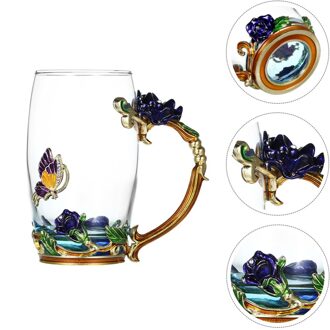 1 Set Glas Thee Mok Emaille Europese Stijl Glas Water Drank Mok Met Lepel blauw